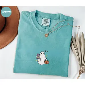 Comfort Colors Embroidered Spooky Ghost Alani Shirt, Cute Halloween Tee, Fall Embroidery Sweatshirt, Cozy Ghost Hoodie, Spooky Season Gift