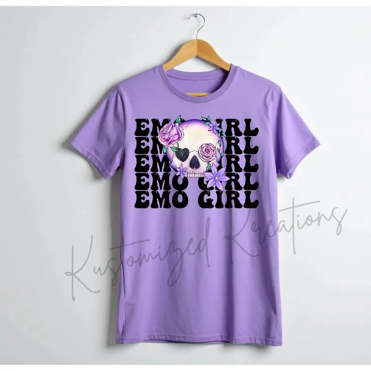 Emo Girl • T-shirt Tee Shirt Comfortable Unisex Top Sublimation Graphic Cute Stylish Casual Crewneck  Skull Punk Rock Music Emo Gothic