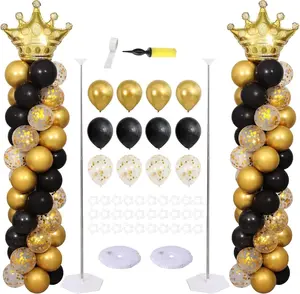 Black Gold Balloon Column Stand Kit, 7ft Balloon Column with Balloon for Wedding, Anniversary, Store Opening, Birthday Decoration