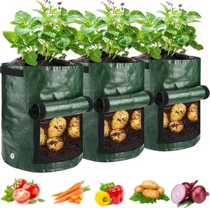 Potato Planting Bags 10 Gallon – Durable Garden Grow Bags with Ventilation Flap & Carrying Handles, Set of 3