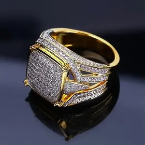 Hip hop dominating micro studded with zircon golden color men's business OL simulation gemstone ring trend male jewelry birthday gift