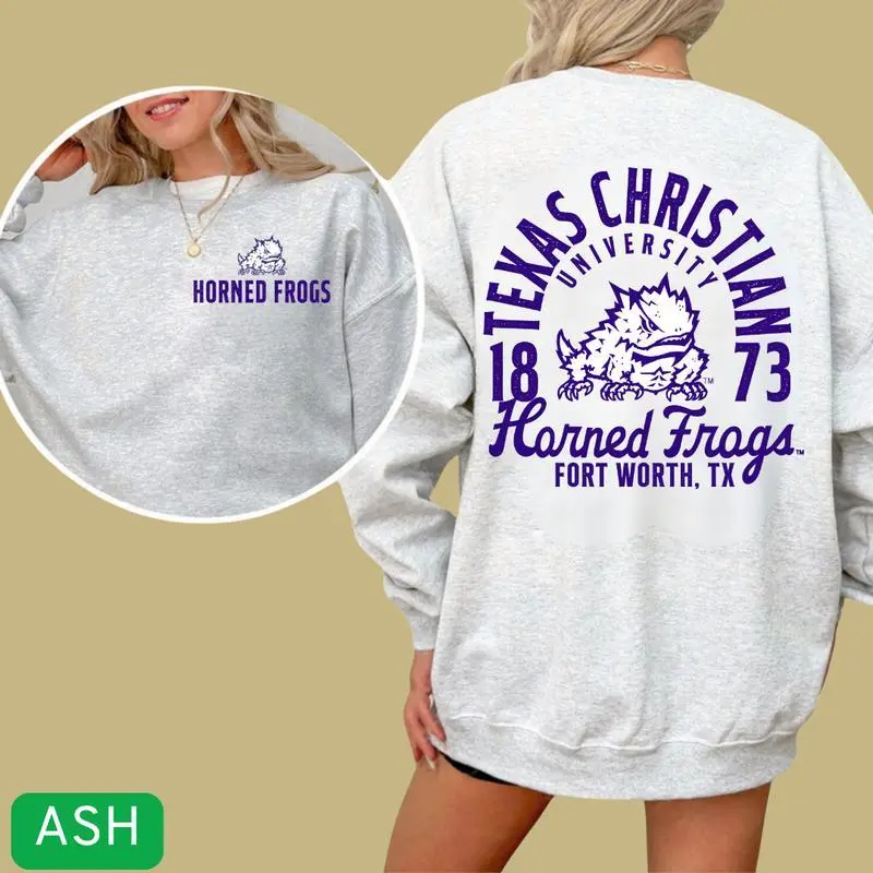 TEXAS CHRISTIAN Vintage Varsity Crewneck Sweatshirt– TCU Game Day Unisex Tshirt – Retro TCU Football College Spirit Graphic Pullover