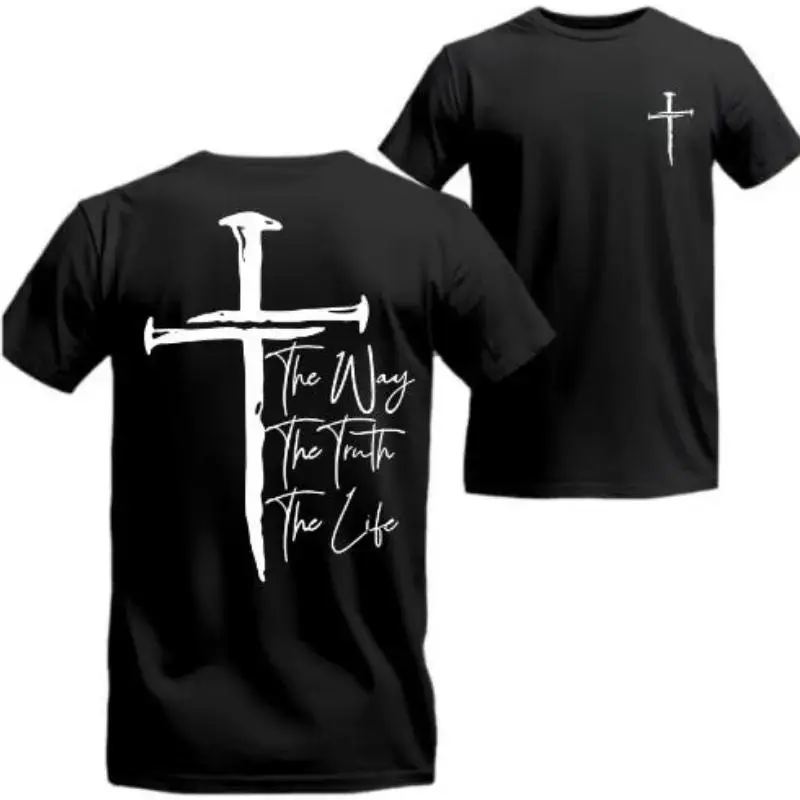 Inspirational Christian TShirt with Bold Cross Design and Scripture for Men Comfortable Short Sleeve and Easy Care