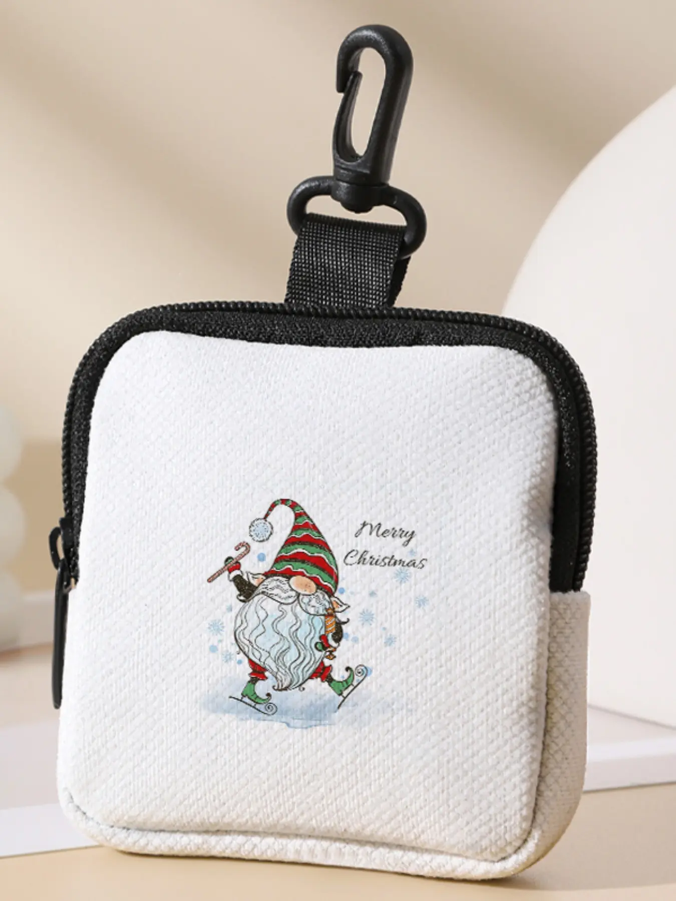 Santa Claus Pattern Coin Wallet, Multifunctional Storage Bag, Durable Polyester, Digital Printing, Key Card Holder, Ideal Christmas Gift