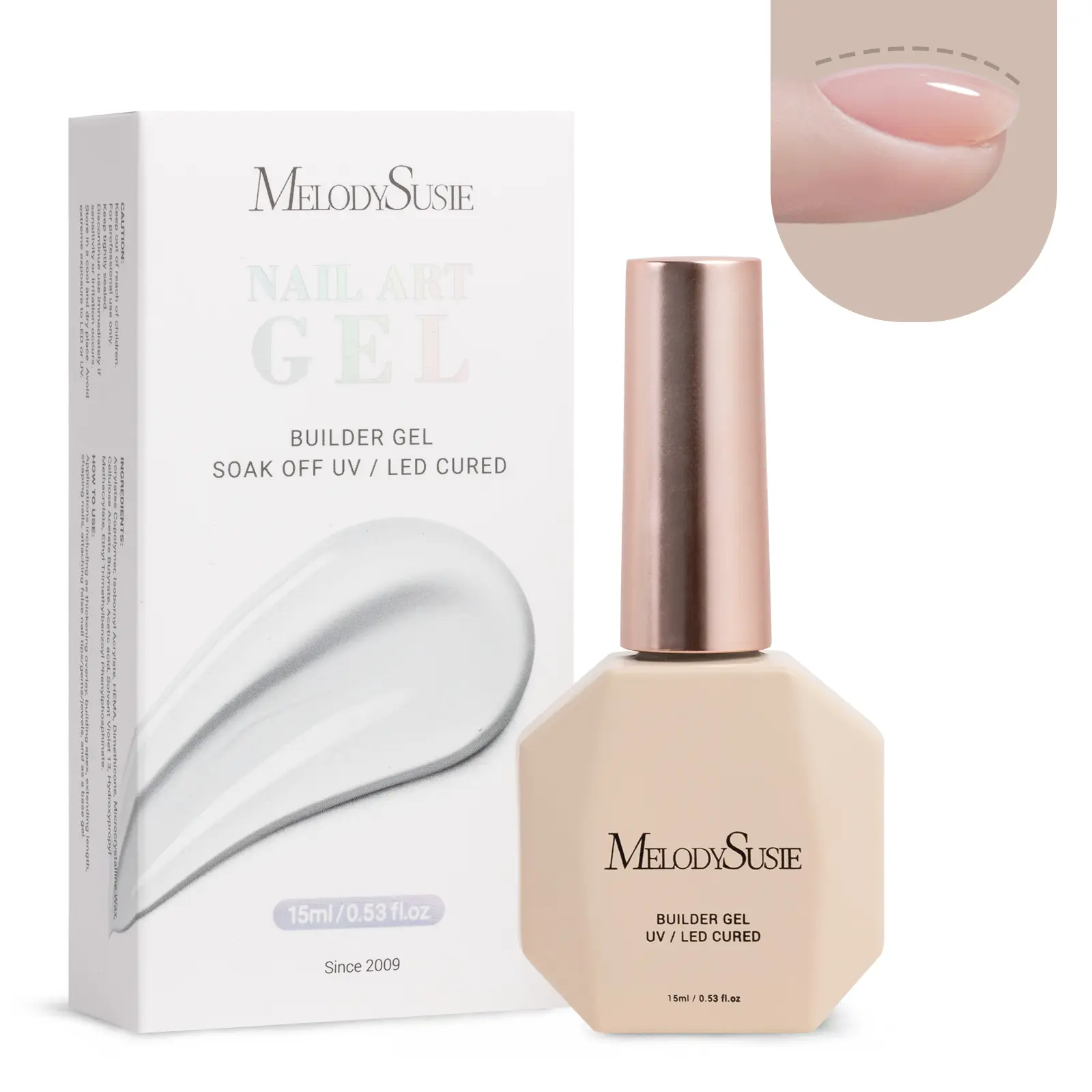 MelodySusie Builder Nail Base Gel 7-in-1 Thickening Gel for Nails 15ml Soak Off UV LED Cured for Nail Art Design Women's Nail Care - Cosmetic