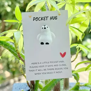 Resin Pocket Hug Penguin Figurine with Affirmation Card, 1 Set Cute Penguin Ornament, Gift Packaging Supplies for Holiday Greetings, Christmas Gifts