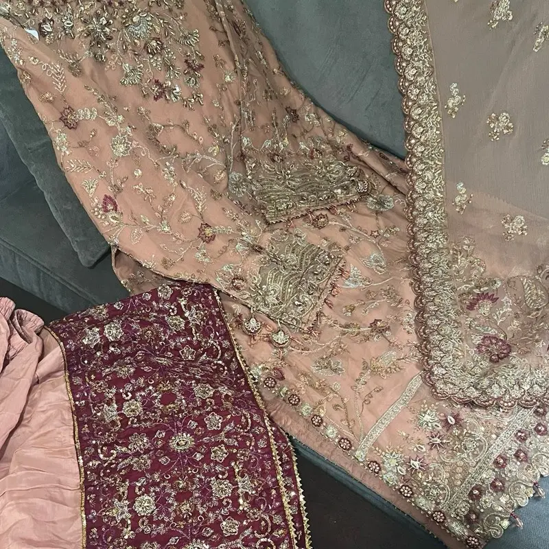Elegant Chiffon Embroidered Gharara Set – Size Large