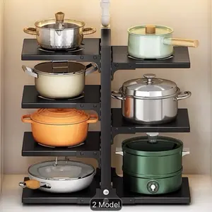 Adjustable 5-Tier/7-Tier Heavy-Duty Pot and Pan Organizer, Cabinet Storage Rack with Pot Lid Holder, Kitchen Organization Solution, Ideal for Christmas Gifts