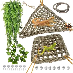 Bearded Dragon Hammock,Lizard Lounger Reptile Tank Hanging Plants Climbing Jungle Vines Flexible Leaves Decorations for Lizards Chameleon Gecko Snakes(5 PCS) beard dragon
