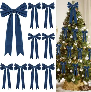 9 count  Christmas Bows Set - 5.9"x11.81" Large Tree Topper Bow and 4.33"x8.66"  Bowknot for Xmas Tree, Wrapping,Garland,Wreath,Fireplace,Staircase, Wedding,  Decor (Nave Blue)