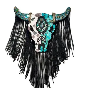 Aztec Bull Car Freshie with TURQUOISE Stones and Fringe Eye Catcher for Cars or Small Spaces Car Fragrance