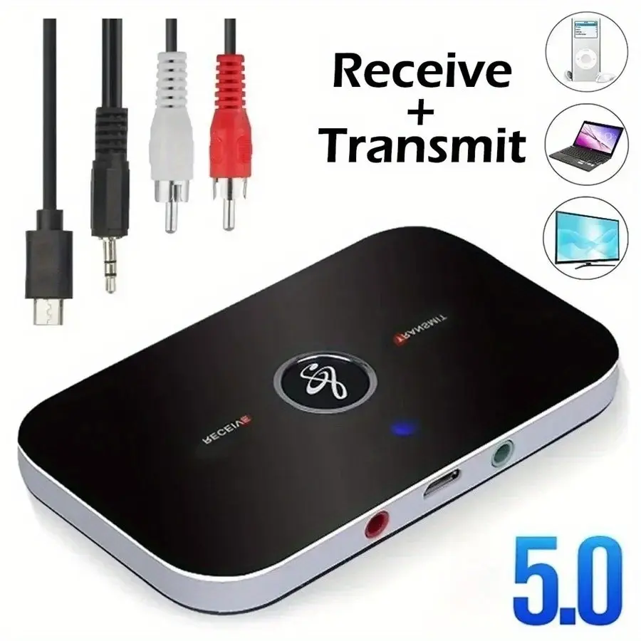 2 in 1 Wirelsss Audio Aux Transmitter and Receiver 3.5mm Aux Fast Stable Low Latency Bluetooth Wireless 5.0 Adapter for Car, Home Stereo System, Headphones, Headset, Smart Phones, Hands-Free Calling, TX Mode for TV, PC, Laptop, RX Mode for Audio Amplifier