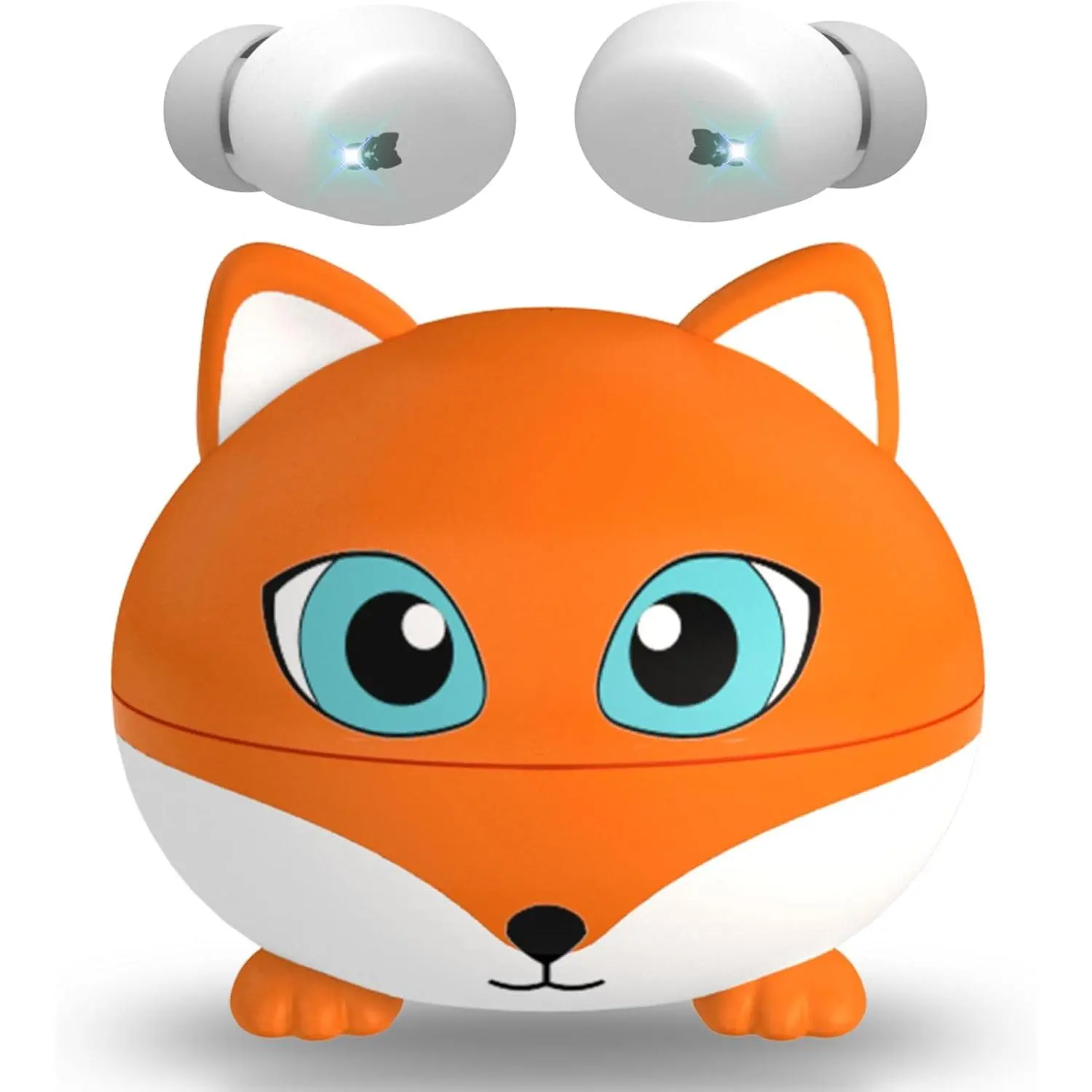 Fox F-HPS21 Cute Fox Shape In-Ear Wireless Bluetooth Audio Earbuds with Charging Case - 85dB Safe Volume, Built-in Mic, Touch Control, Water Resistant, Noise Isolation, 5H Playtime, Foldable for Kids, Phones, Birthday Gifts, Noise Isolating