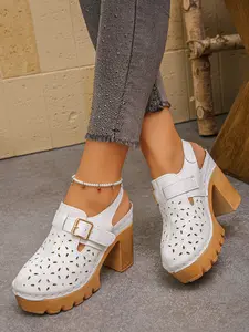 Women's Fashion High Heel Sandals, Thick Sole, Slip-On, Closed Toe, 9.5cm Heel Height, PU Leather, Rubber Sole, Sexy Style