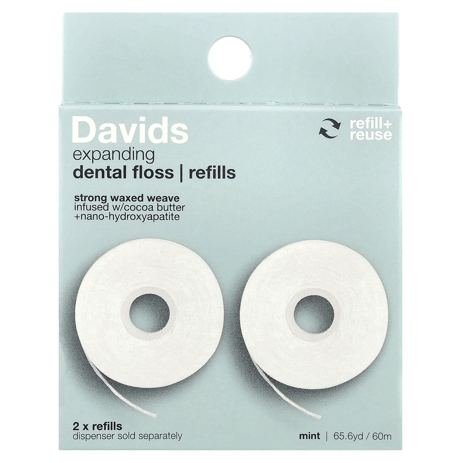 Davids Expanding Dental Floss, Refills, Mint, 2 Count, (32.8 yd / 30 m) Each