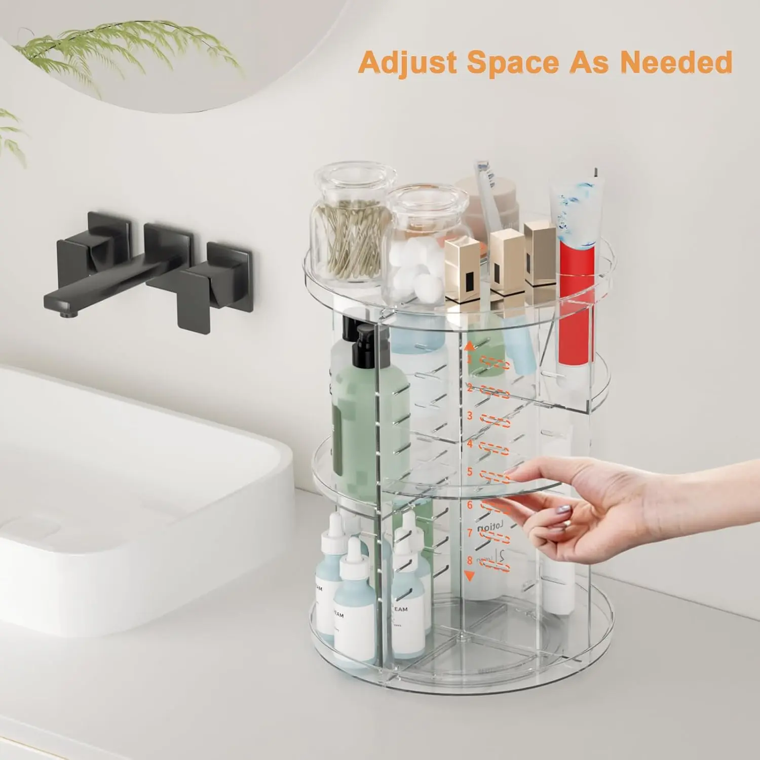 Large Capacity 360° Spinning Beauty Storage Aesthetic Clear Rotating Makeup Rack | Vanity Goals Rotating makeup organizer