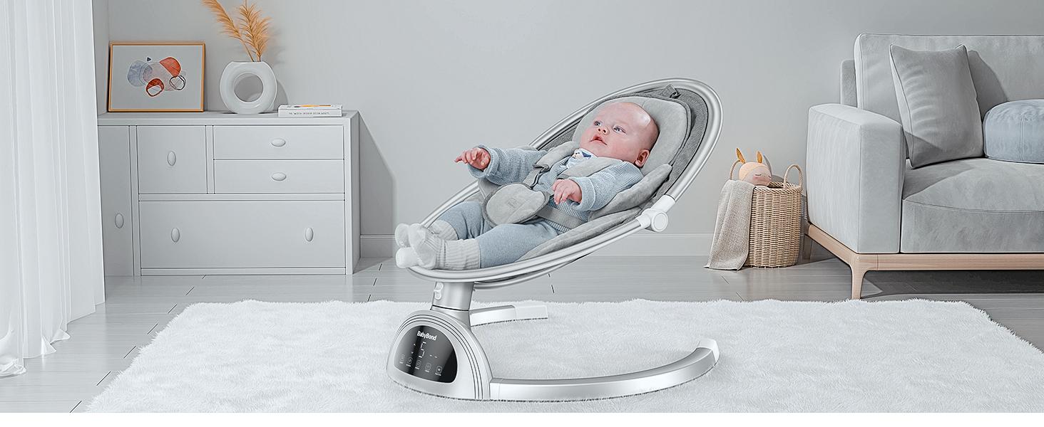 BabyBond Bluetooth Baby Swing for Boys & Girls, Remote Control , 5-Point Harness, 5 Sway Speeds & 10 Lullabies, Portable Swing for Infants, Indoor/Outdoor Use - Grey Baby Rocker for Toddler, Ideal Christmas Gifts for Babies