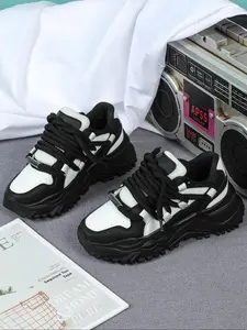 Men's Fashion Colorblock Lace Up Low Top Sneakers, Casual Comfortable Breathable Sports Running Shoes, Male All-match Round Toe Chunky Sneakers for Daily Wear, Trainer, Fashionable Running Shoes, Casual Running Footwear