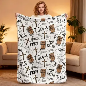 Extra Soft Christian Bible Jesus Pattern Blanket, Soft and Comfortable Flannel Blanket, Warm Nap Blanket, Suitable for Bedroom and Living Room Décor, 60×80 Cm, Christmas Gift.