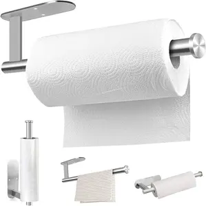 Paper Towel Holder, 13.2" Towel Rack for Rolls,Self Adhesive or Drilling Paper Towel Holders Under Cabinet,SUS304 Stainless Steel, Space-Saving, Easy Installation for Kitchen, RV & Bathroom- Plastic Wrap & More.