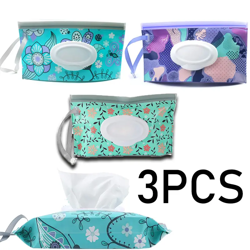 3 Pack Wipe Dispenser, Reusable Portable Wipe Holder, Wipes Container, Travel Wipes, Refillable Wet Wipe Pouch, Green Blue Purple Floral, Good Things In The Kitchen, Christmas, Halloween, Thanksgiving Day Gift