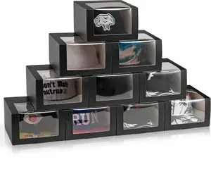 Black Gift Boxes with Window Display for Hat Storage, Container for Fitted, Snapbacks, Trucker Baseball Caps 7.8" x 7.8" x 4.8", 10 Pack
