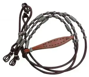 Braided purple burgundy rawhide romal reins with leather popper