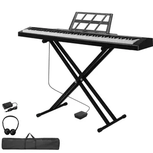 88-Key Semi-Weighted Digital Piano  with Dual Bluetooth, Headphones Compatibility, X-Shape Stand, Headphone Jack, for Piano Lovers, Black, Headphones Bluetooth
