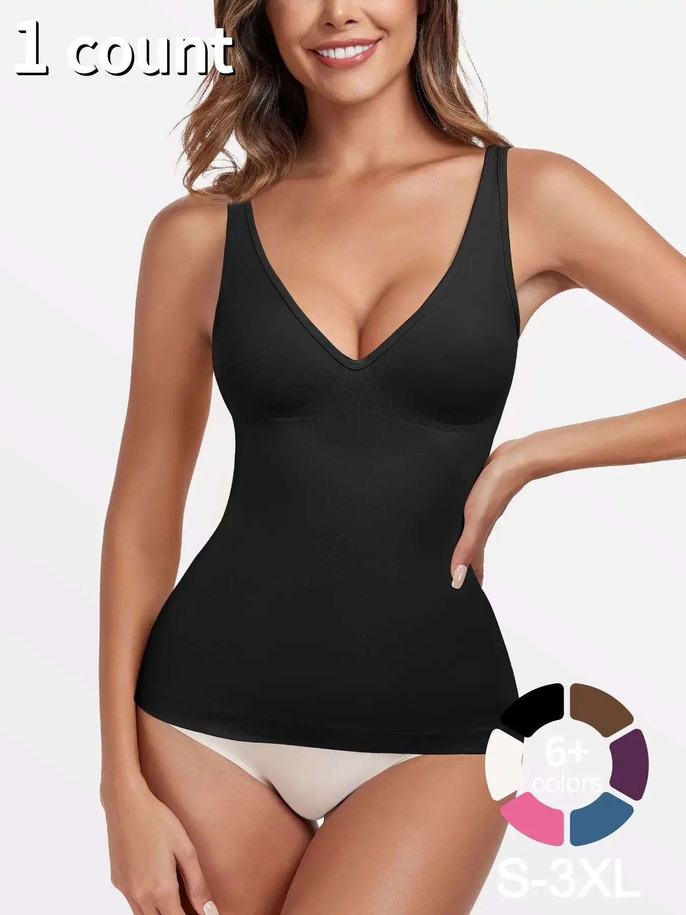 Women's 1/2/3 Pcs Shapewear Body Shapers Tank Top Deep V Neck Tummy Control Seamless Slim Fit Compression Top, Casual All-Seasons Undergarment, Body Shaping Underwear, Moderate Fabric Thickness