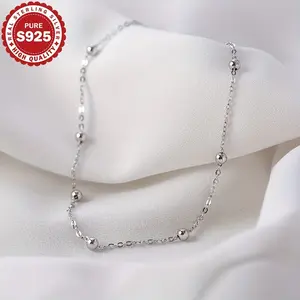 S925 Sterling Silver Small Round Bead Anklet, Elegant and Simple Design, Suitable for Women, Beach Foot Decoration, Unique and Harmless, Weight 0.07 Ounce Interlocking Alloy Serpentine Hand Chain