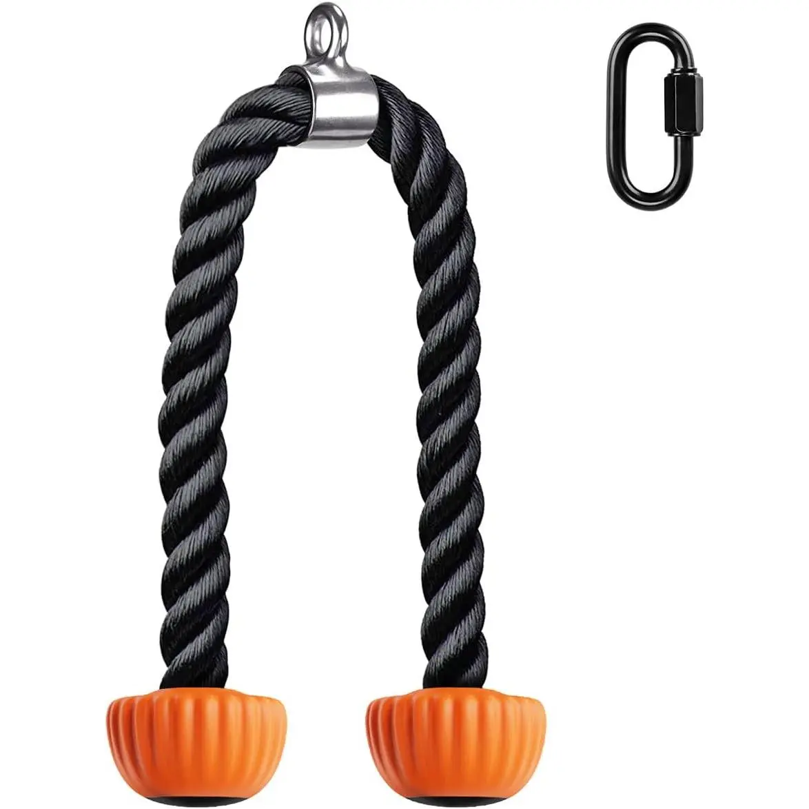 Orange Rubber 36-in Synthetic Braided Nylon Tricep Rope - Heavy-Duty Pull Down Cable Attachment, Home Gym Equipment, Soft But Firm Rubber Ends, Revolving Connector, Reduces Calluses & Pain, Develops Triceps, Biceps & Shoulders, Manufacturer Warranty