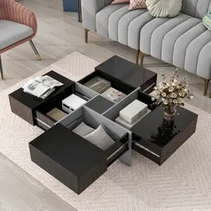 【Bellemave】Unique Design Coffee Table with 4 Hidden Storage Compartments, Square Cocktail Table with Extendable Sliding Tabletop, UV High-gloss Design Center Table for Living Room, 31.5"x 31.5"