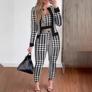 Creative Spring and Autumn Street Hipster Women's Vest Cardigan Leggings Three-piece Set SaleGift
