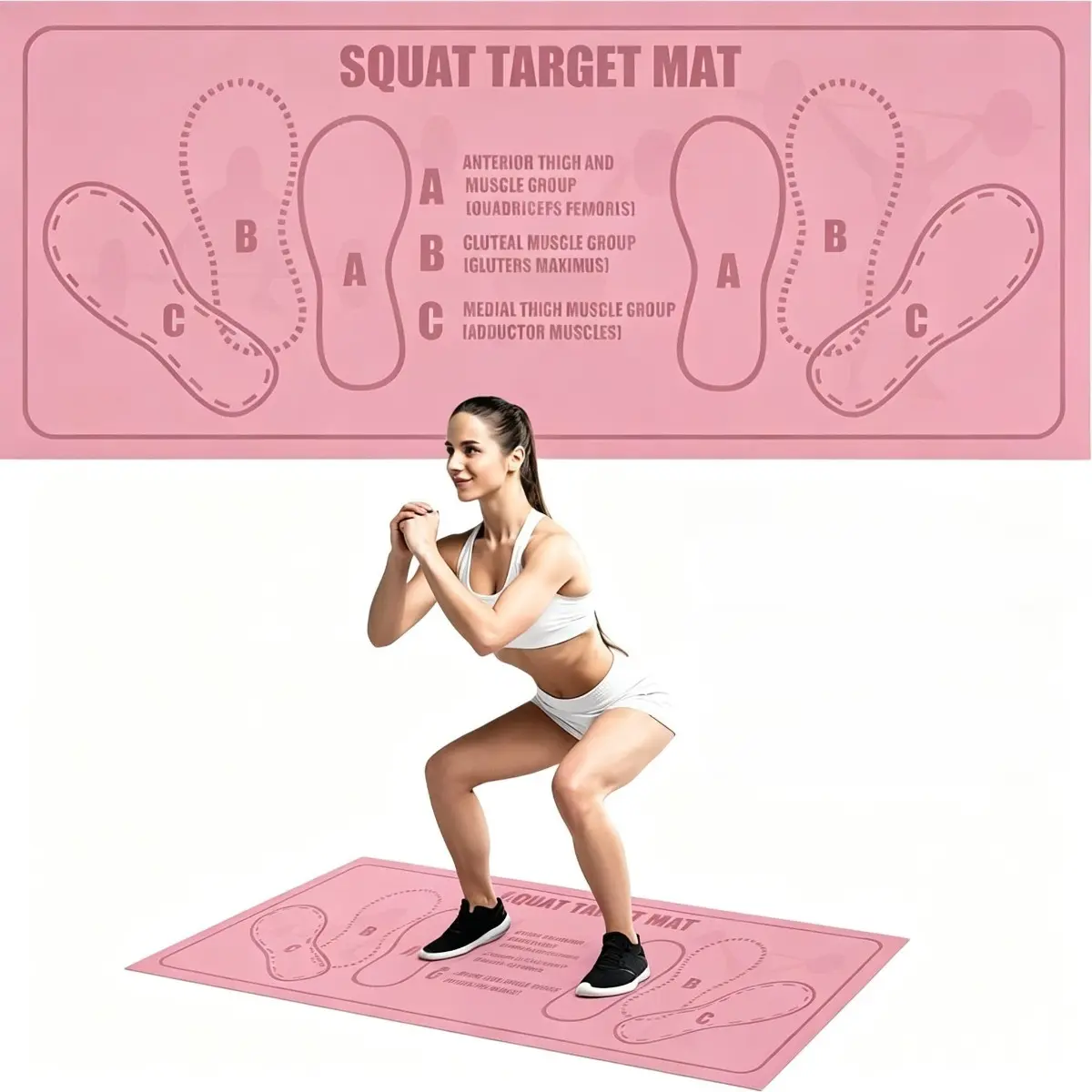 Large Squat Target Mat 4mm Thick Non Slip Alignment Markers for Leg Ab Workouts Home Gym Fitness Mat Portable Lightweight Exercise Mat for Men Women