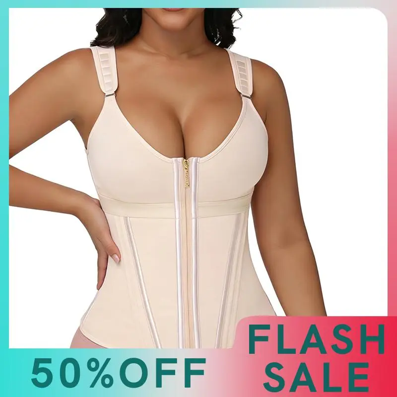 Women's 17-Steel-Bone Waist Trainer Corset, Tummy Control Faja Body Shaper Vest with Adjustable Straps, Zipper & 3 Hooks for Workout, Compression Shapewear