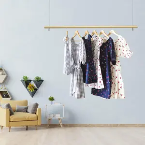 Clothes Rack Ceiling Mounted Garment Bar, Retail Clothing Display Stand Multi-Purpose Hanging Rod, Height Adjustable Clothes Hanger, Closet Storage Rail Clothes Organizer Wire Shelving(Gold) Laundry Hangable Silver