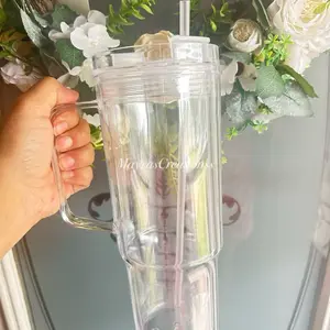 40oz Clear Snow Globe Tumblers DIY with Handle and Straw for Personalization