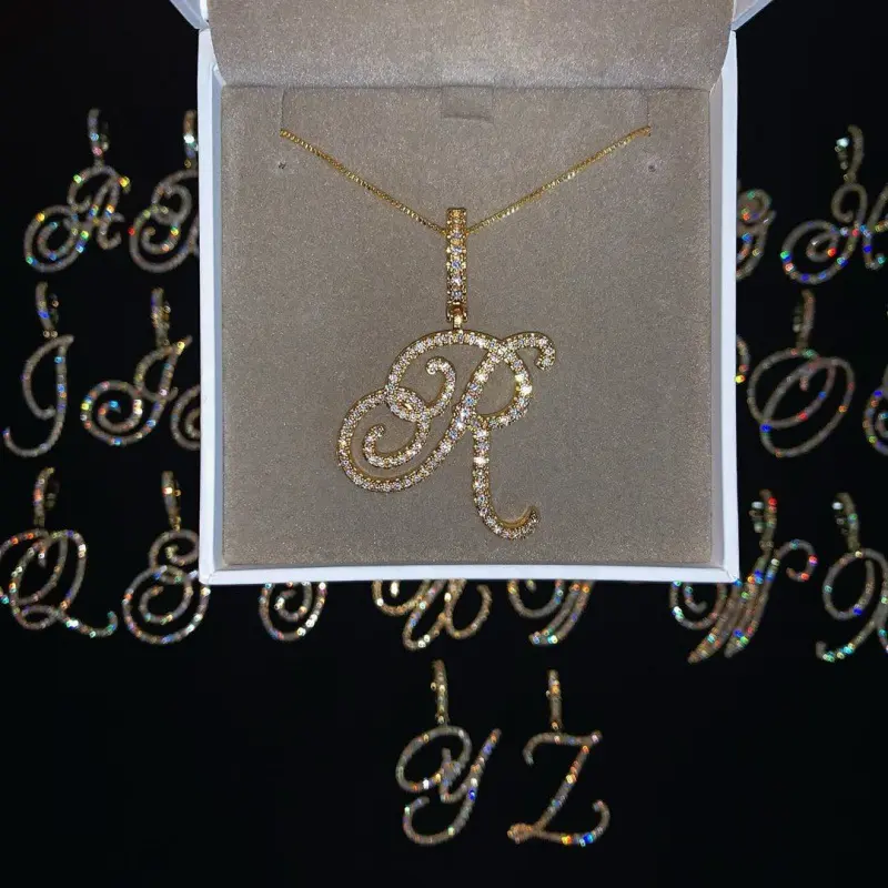Shiny Metal Thin Chain Rhinestone Letter Pendant Necklace for ladies, Party Jewelry Birthday Gifts