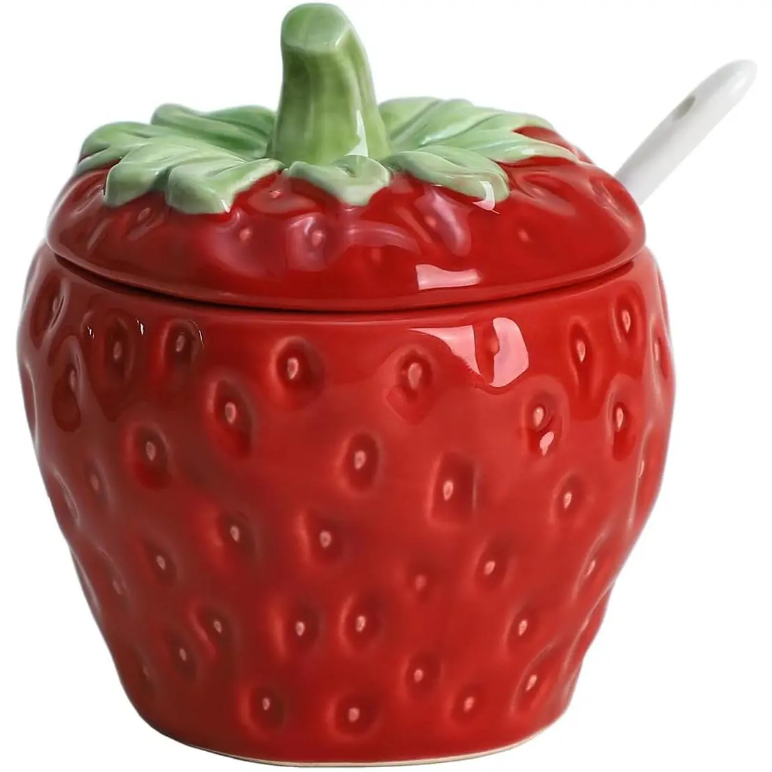 Strawberry Ceramic Sugar Bowl with Lid, Sugar Container, Sugar Salt Pepper Storage Jar for Kitchen Countertop, Coffee Bar