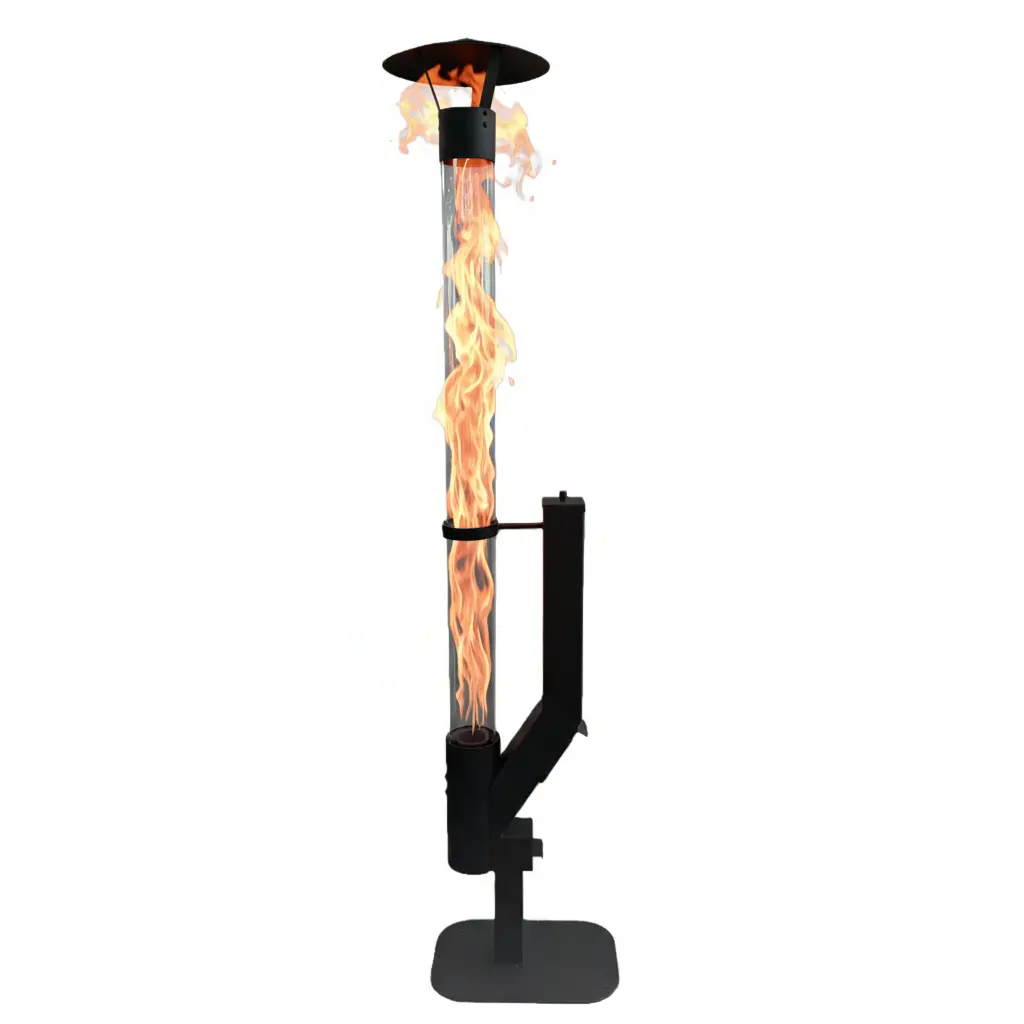 70 inch Steel Smokeless Wood Pellet Fire Torch with Glass Tube, Tall Outdoor Patio Bonfire Ambiance