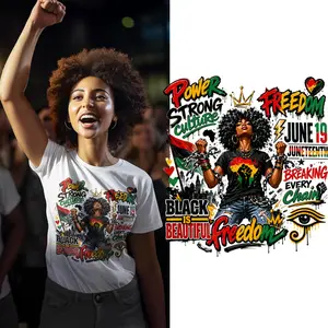 "Breaking Every Chain – Black & Beautiful" DTF Transfer - Juneteenth Strong Vibes - Freedom · Power - Suitable For T-shirts, Bags & Fabric Decor, Washable Iron-On Stickers, Black History Afro Pride Heat Transfer Stickers