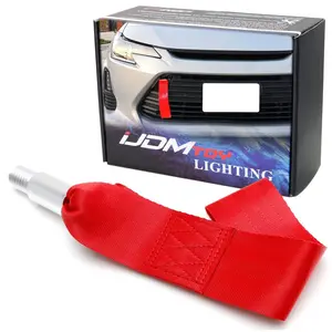 iJDMTOY Racing Style Tow Hook Mount Sports Red Poly Towing Nylon, For 2005-2010 Scion tC, 2014-2014 Scion tC