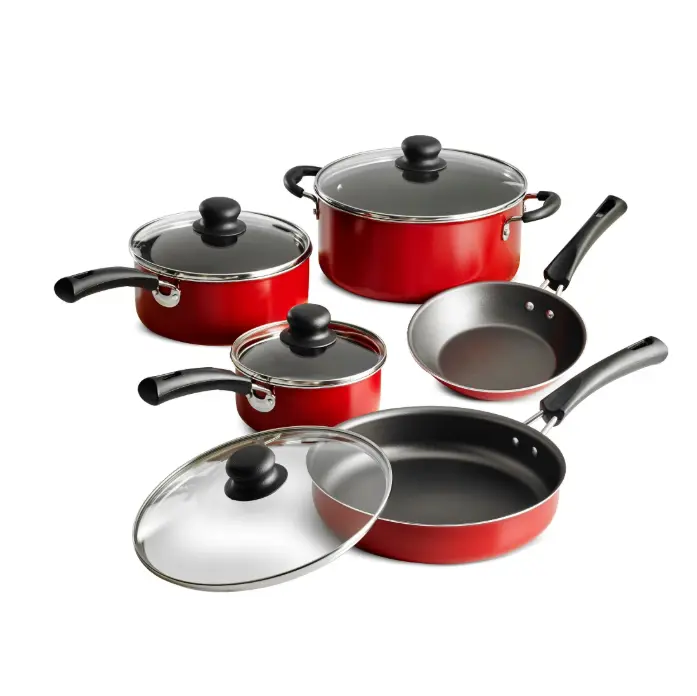 9-Piece Non-stick Cookware Set Red with Glass Lids Durable Handles for Easy Cooking Essential Kitchen Tools Non-stick Surface Versatile Use