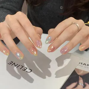 Short Almond Shape Fake Nail, 30pcs/set Colorblock Press on Nails with Nail File & Tape, Removable Nail Art Artificial Full Cover, Women Girls DIY Manicure