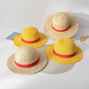 One Piece Luffy Straw Hat Parent-Child Sun Hat Breathable Woven Hat Cosplay Beach Outdoor Travel Cap