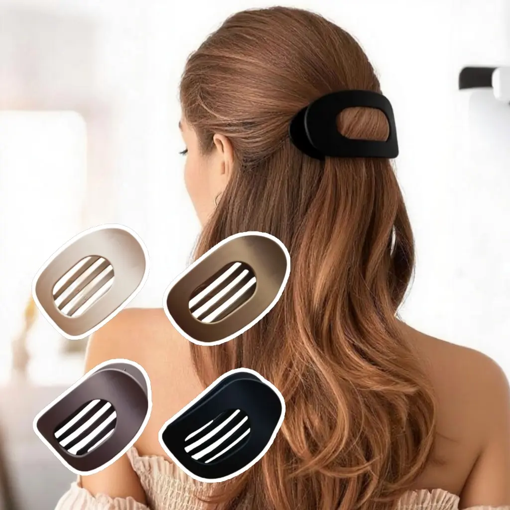 Women's 4pcs Basic Solid Color Flat Plastic Hair Clips Set - Minimalist Graphic Acrylic Barrettes, Strong Hold Flat Claw Clips for Thick/Thin Hair, No-Crease Daily/Party Styling Accessories, Flat Claw Clip