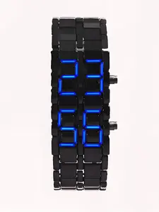 LED Digital Watch with Stainless Steel, Warrior Style Molten Iron Bracelet, Fashionable Timepiece for Daily Wear, Casual Accessories, Electronic Watch, Digital Wristwatch