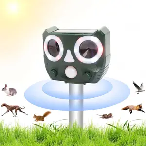 Solar Powered Ultrasonic Animal Repeller with LED Flash & Voice, Motion Sensor Night Pest Control for Garden, Farm & Yard