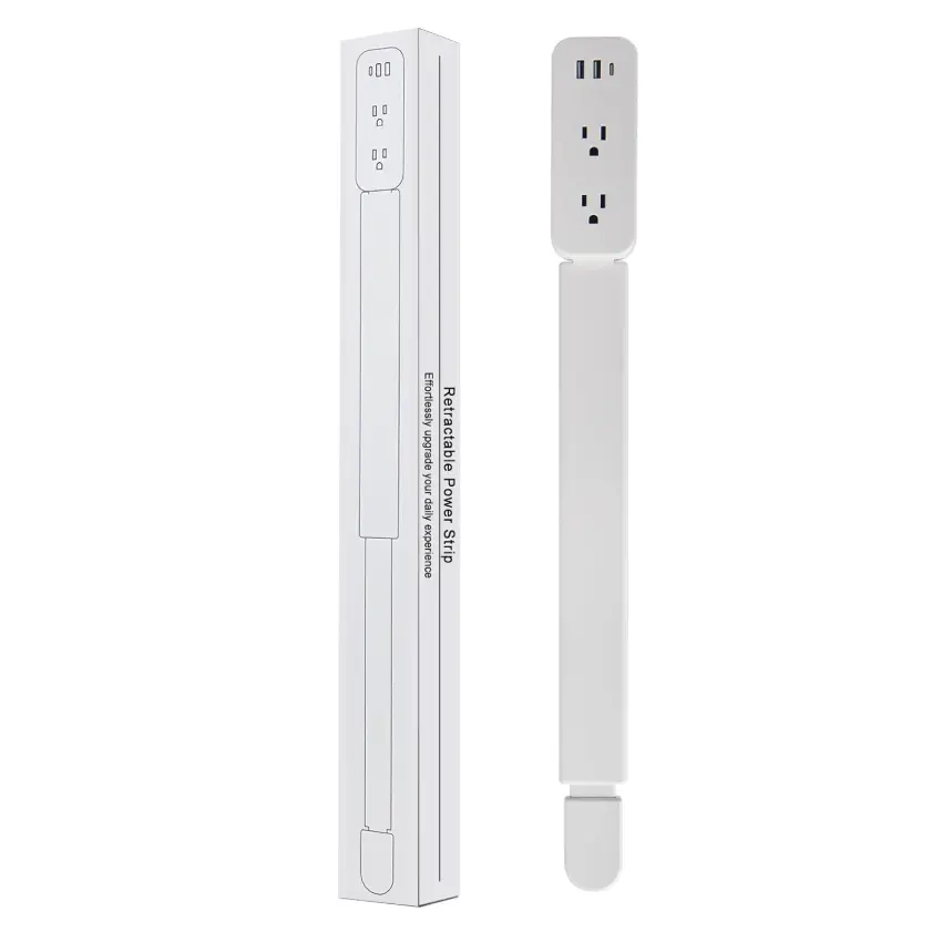 Outlet Extender Stick - Features USB-A, USB-C and 2 AC Outlets, Extends 22"-34", Rotates 180° Access Hard-to-Reach Outlets, Wall Plug Power Socket Expander Nightstands, Sofa, Desks and More