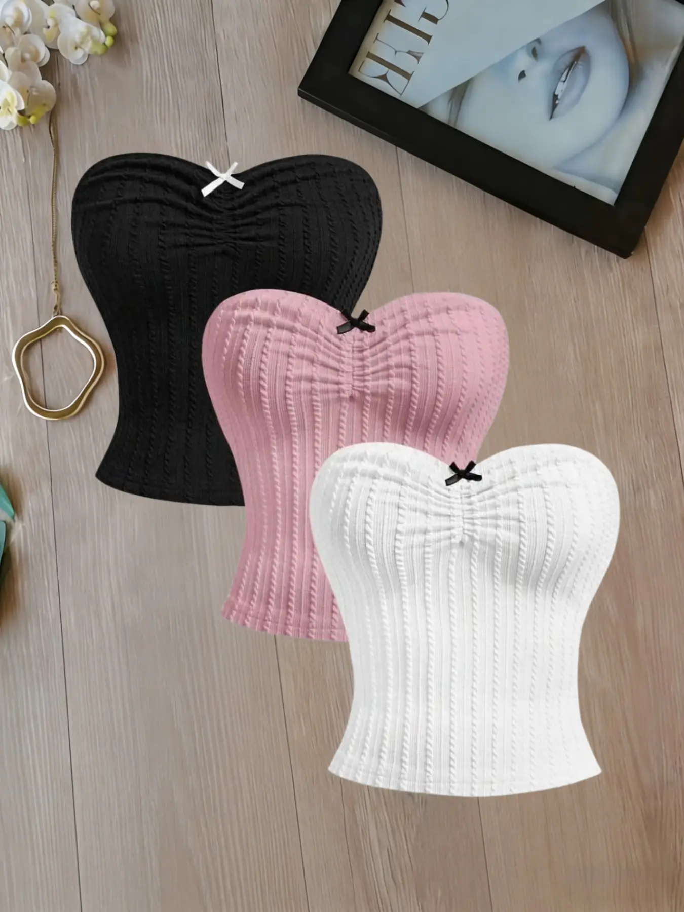 Women's Slim-Fitting Knit Top Set, Cute Bow Front Design, Bow Decor Cami, Casual Camisole, Elegance, Perfect for Summer & Beachwear, Ladies' Casual Outerwear, Knitwear, Womenswear